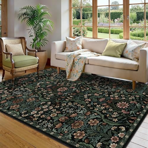 Floral Area Rug 6x9 Botanical Washable Carpet - Image 2