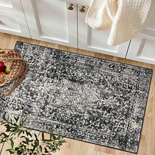 Morebes 2x3 Black Entryway Rugs, Washable Vintage Bathroom Rug Non Slip Indoor - Image 3