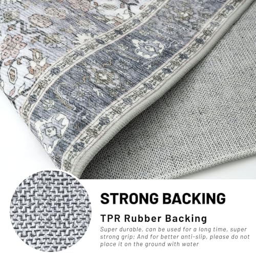 KUTA Vintage Area Rug 4x5 Washable Entryway Rug Grey Blue - Image 6