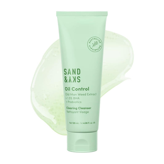 Sand & Sky Oil Control Gentle Face Cleanser with AHA & BHA - pH-Balanced Blemish Cleanser, Reduces Redness, For Oily Skin & Breakouts, 4.2 fl oz
