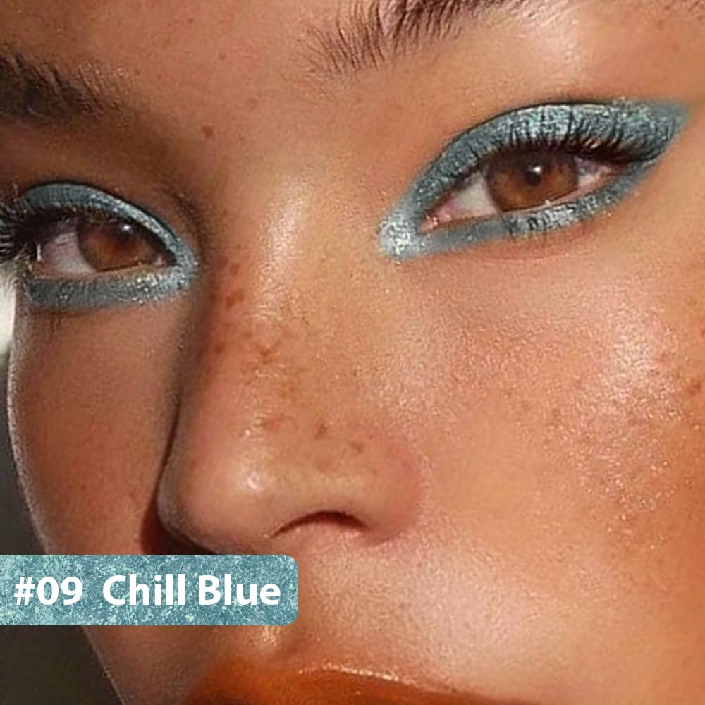 evpct 1Pcs Sky Royal Cobalt Cold Blue Color Gel Glitter Eyeliner Pencils Set for Women Waterline Waterproof Smudge Proof lapiz de ojos delineador de ojos contra el agua Eye Liner Makeup, 09# Cold Blue
