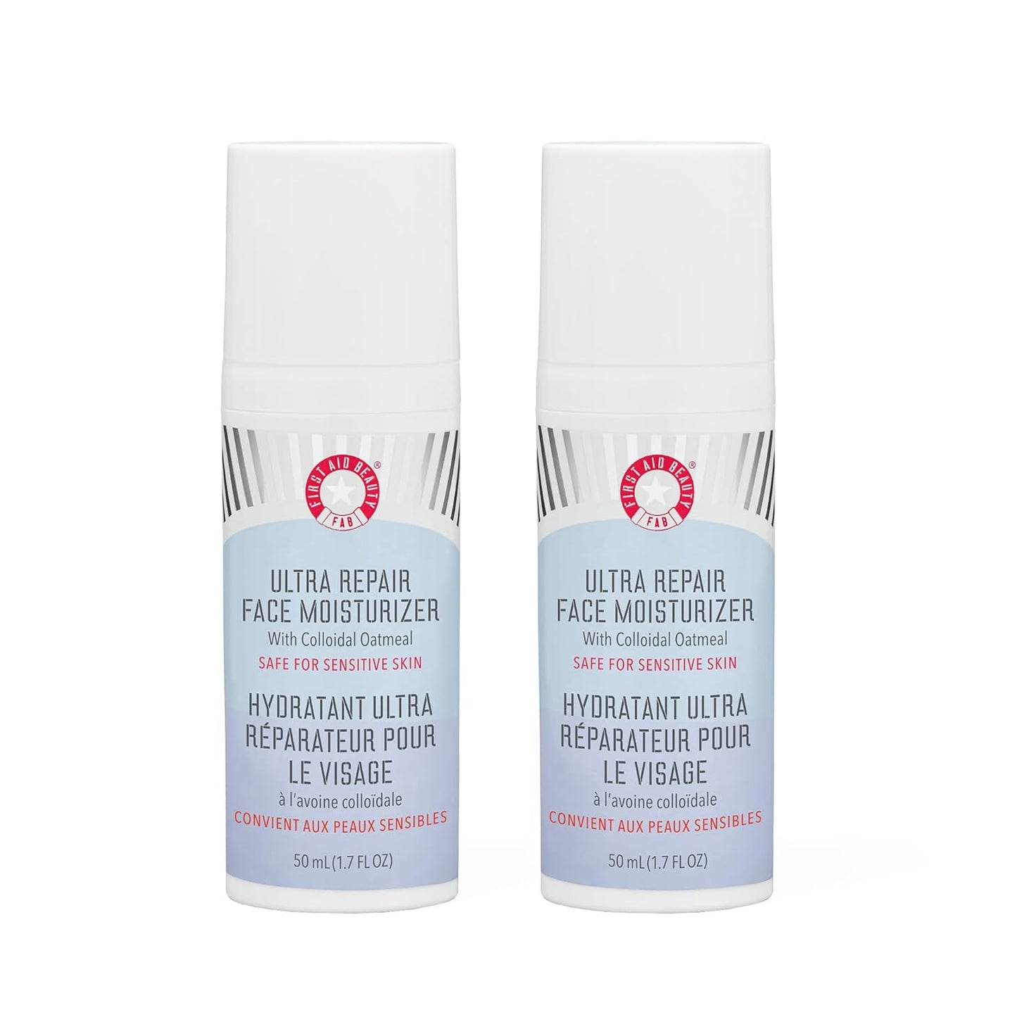 First Aid Beauty - Ultra Repair Face Moisturizer, Everyday Lightweight Non-Comedogenic Formula Helps Soften Skin with Ceramides & Shea Butter, Soothing Colloidal Oatmeal, 1.7 oz, 2 ct