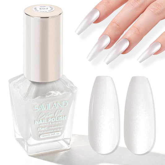 SAVILAND Color Artistry Pearl White Nail Polish - 7 Days Shimmer Aurora Finish Fingernail Polish, Ultra Quick -Dry & Long-Lasting Glossy Toe Nail Lacquer for Salon Manicures & Pedicures DIY Nail Art