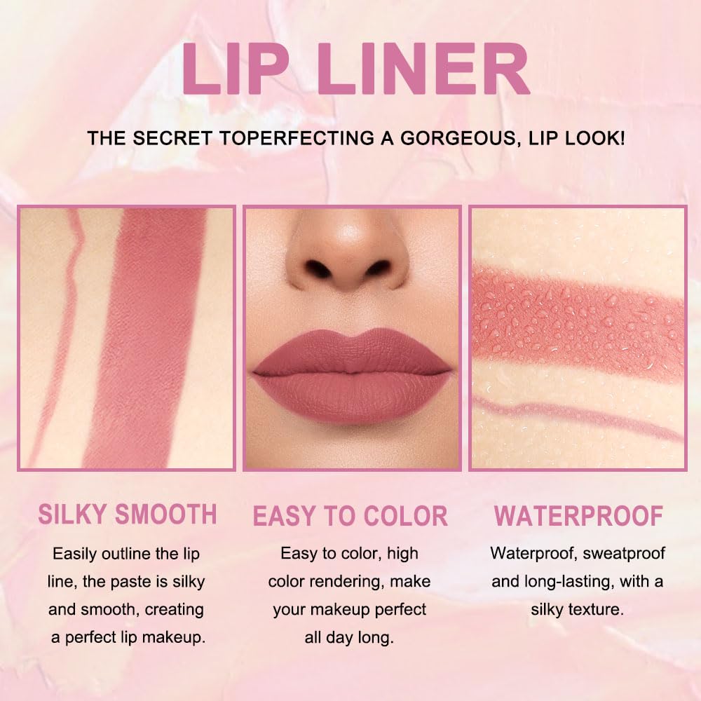 Kaely 2-in-1 Chestnut Antique Rose Lip Liner & Lipstick Set Kit for Women, Matte Lips Kit with Lip Liner Lip Stains Long Lasting Waterproof 24 Hour Lipstick and Lip Liners Combo Lipliners Pencil 04