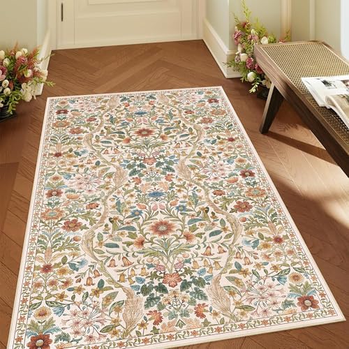 4x6 Floral Area Rug Soft Low Pile Boho Carpet - Image 4