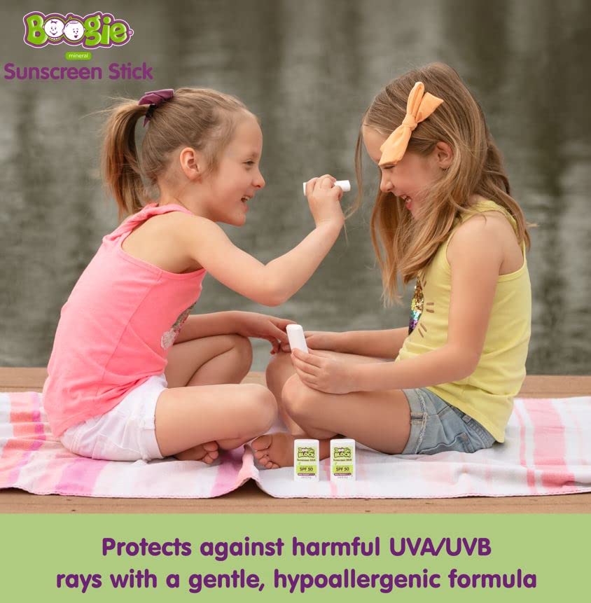 Baby Sunscreen Stick by Boogie Block, Mineral Sunscreen SPF 50, FSA/HSA Eligible, Travel Size Sunblock for Kids, Zinc Oxide, Water Resistant, Vegan, Fragrance Free Pack of 2
