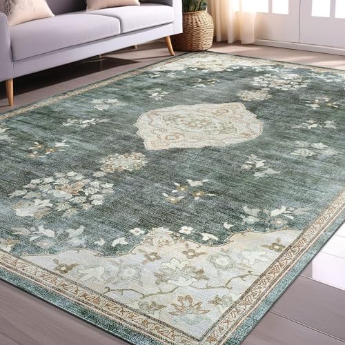Non Slip Area Rugs 8x10 Boho Medallion Floral Non Skid Rubber Backing Easy Silk by BeverlyRug