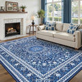 6x9 Area Rugs for Living Room, Washable Non-Slip Rug, Oriental Dark Blue by Lofus