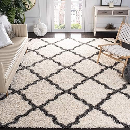 SAFAVIEH Dallas Shag Square Rug 10', Soft Plush Ivory & Dark Grey SGD257H by Unknown