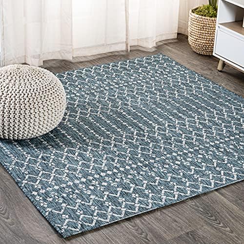 JONATHAN Y Moroccan Geometric Indoor Outdoor Square Area Rug 6X6 Teal/Gray by JONATHANY