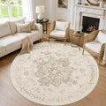 Round Area Rug Living Room: 8ft Washable Carpet Beige/Ivory by Luxturiy