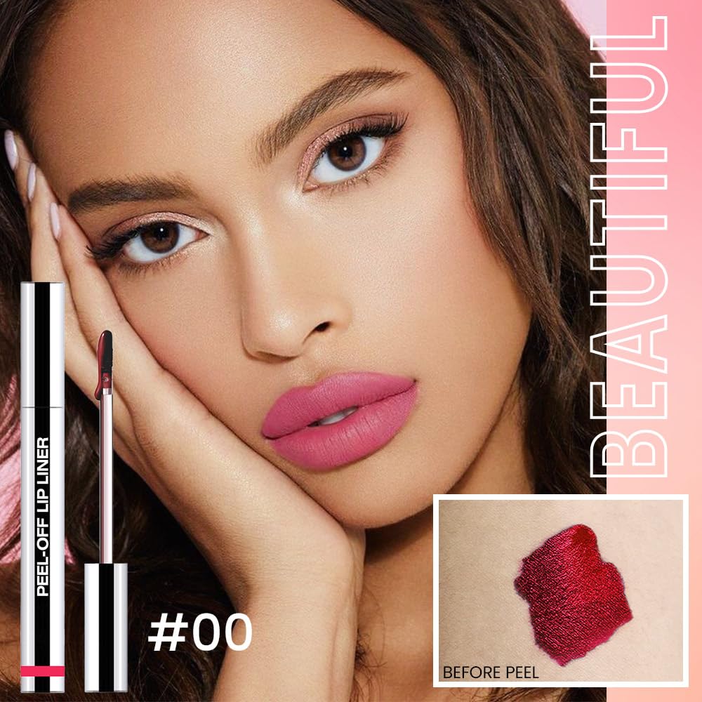 2 Pcs Matte Liquid Lip Stain Peel Off Lip Liner, Long Lasting Lip Tattoo, Waterproof & Transfer-Proof Lip Liner Peel Off Lip Gloss for All Skin Types.#00+#02