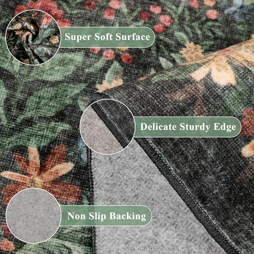DUKINO 2x4 Rug, Washable Vintage Floral Bathroom Runner Rug - Image 6