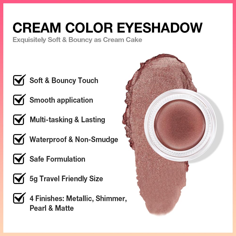 evpct Single Cream Eye Shadow Palette Pot Makeup for older Women, Cocoa Mocha Shimmer Glitter Metallic Monochrome Cream to Powder Eyeshadow Palette Eye Brightener, High Pigment Waterproof Blendable