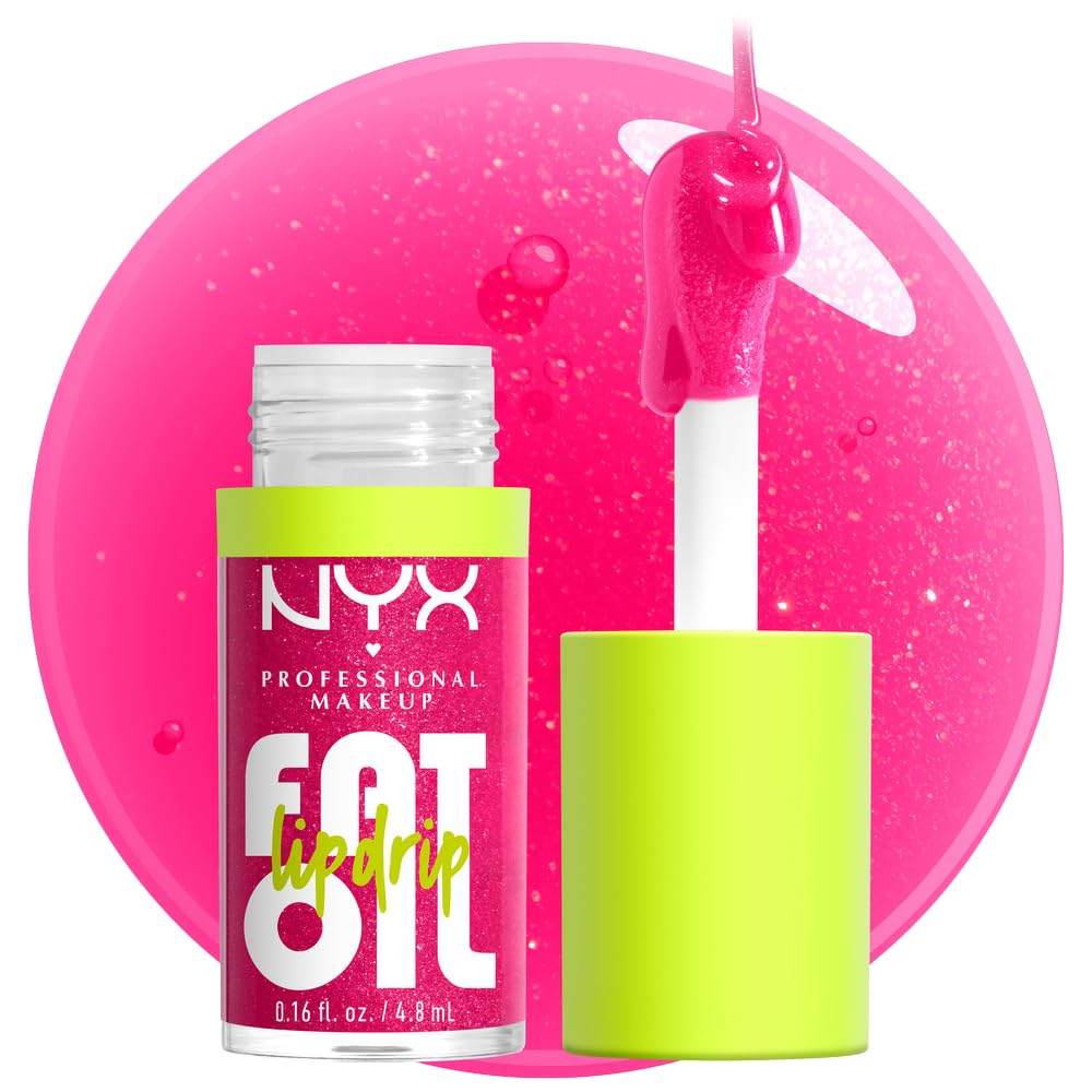 NYX PROFESSIONAL MAKEUP Fat Oil Lip Drip, Moisturizing Lip Oil Gloss, Vegan Tinted Formula, Up to 12 HR Hydration - Supermodel (Shimmering Magenta)