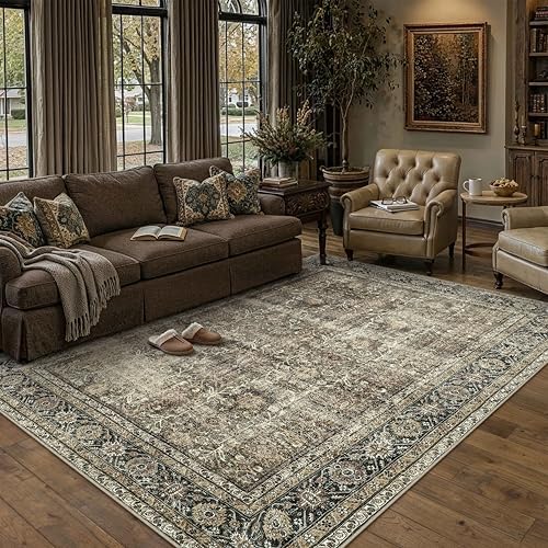 PureCozy Brown Area Rug 10x12 Vintage Traditional Distressed by PureCozy