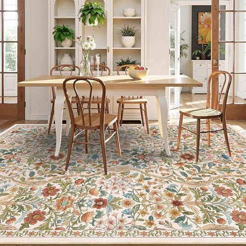Floral Area Rug 5x7 Washable Botanical Carpet - Image 4
