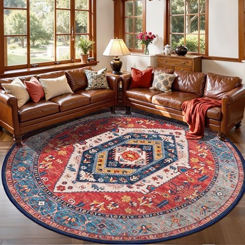 SERISSA 5ft Washable Non Slip Round Round Boho Area Rug by SERISSAHomeDecorCollection