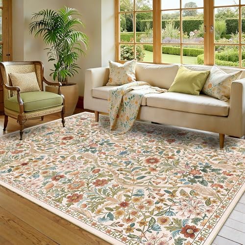 Floral Area Rug 5x7 Washable Botanical Carpet - Image 2