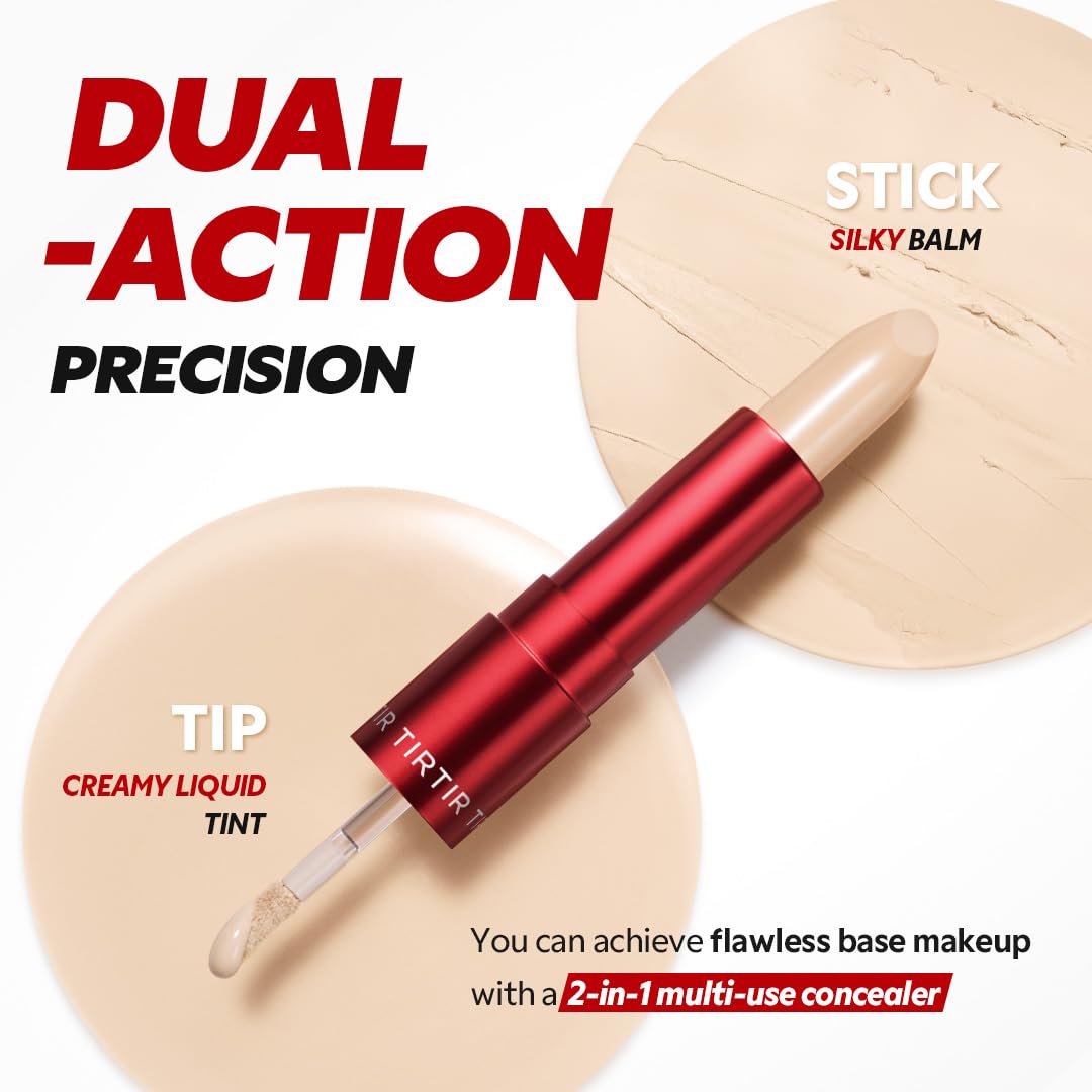 TIRTIR Glide&Hide Blurring Concealer - Creamy texture, Conceals dark circles and wrinkles, Dual formula (liquid tip & balm stick), Long-lasting wear, Korean Makeup, #4N, 0.28 Oz