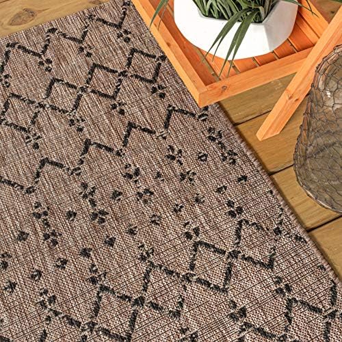 JONATHAN Y Moroccan Geometric Indoor Outdoor Round Area Rug 4 Ft Natural/Black - Image 4