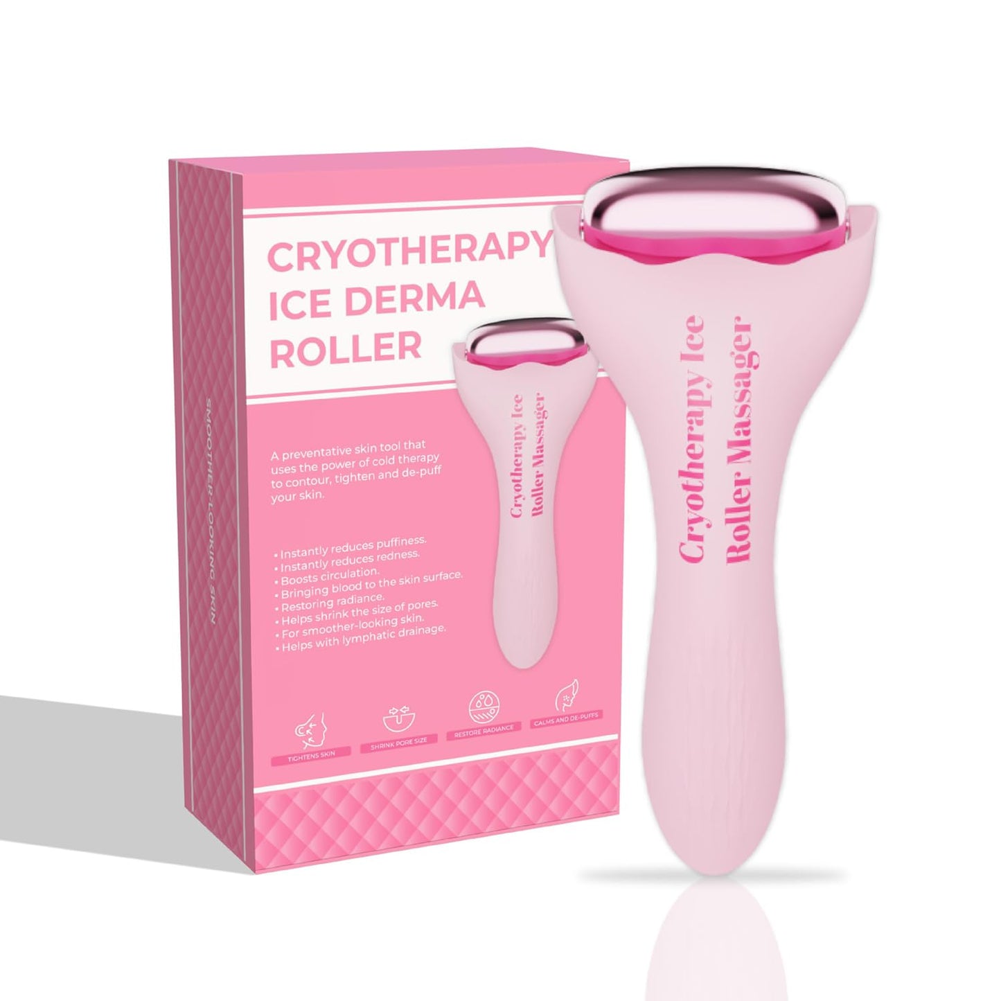 Facial Ice Roller for Skin Care - Aluminum Face Roller to De-Puff, Soothe & Tighten Pores - Cold Therapy Massage Tool for Radiant Glow