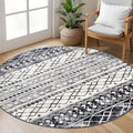 KUTA Washable Rugs Round 5Ft Black Navy Blue Boho Geometric Area Rug by KUTA