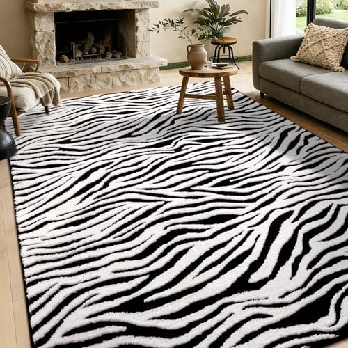 YIHOUSE 6×9 Ft Area Rugs, Washable Plush Soft Zebra Print Carpet, Non-Slip by YIHOUSE