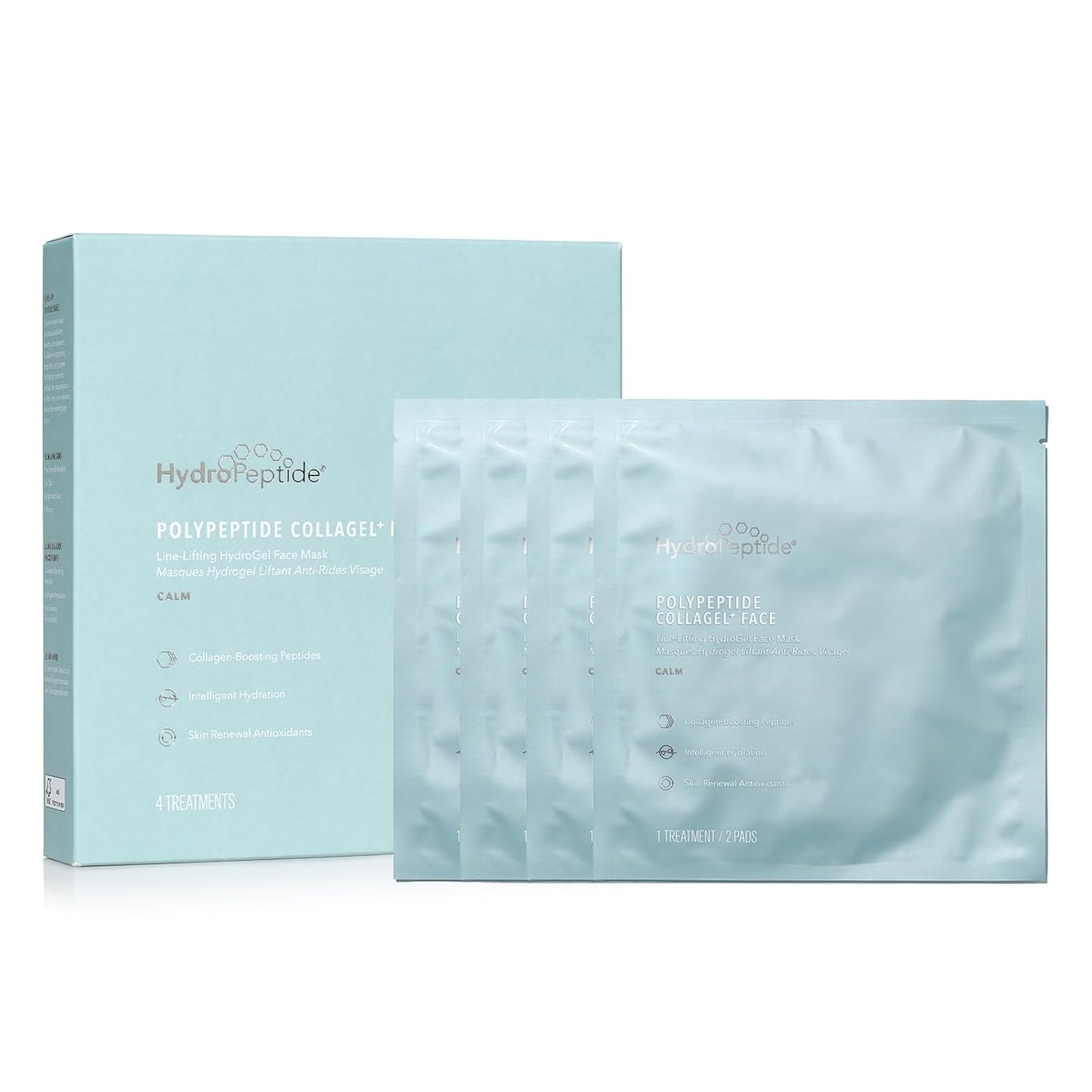 Hydropeptide Polypeptide Collagel+ Plus Face Mask, Line Lifting Hydrogel Peptide Facial Treatments, 4 Count