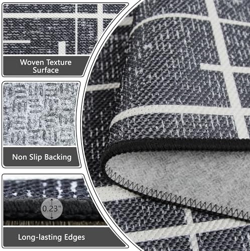 Modern Distressed Stripe 2x4 Entryway Runner Rug Non Slip, Midnight Black - Image 4