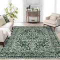 KUTA Vintage Area Rug 5x7 Dark Green Washable Floral Rugs by KUTA
