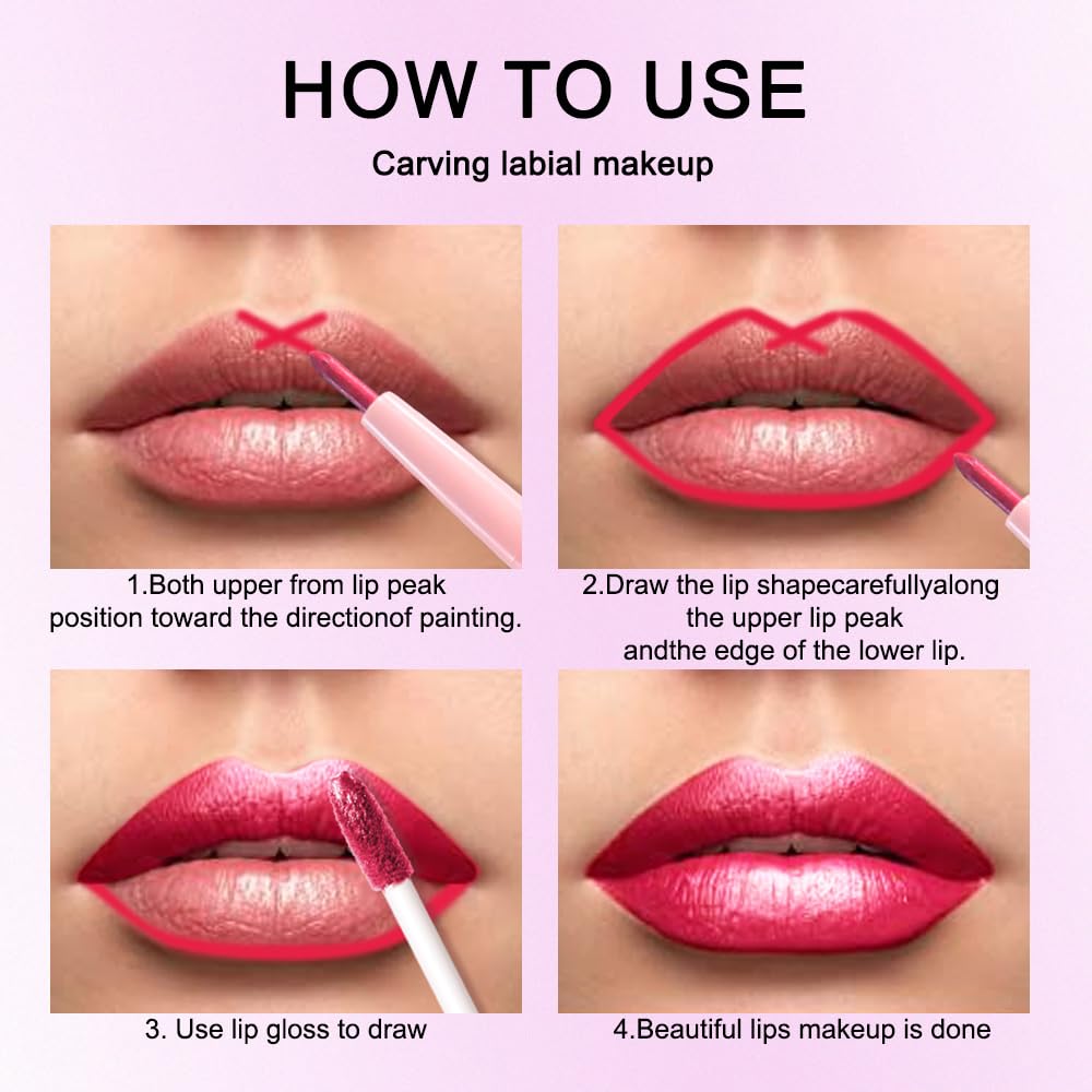 evpct Crushed Ruby Red Metallic Glitter Lip Liner and Lipstick Combo Lip Gloss Stain Set Makeup for Women Long Lasting Waterproof 24, Red Frosted Metallic Shimmer Glossy iridescent Liquid Lipstick 18