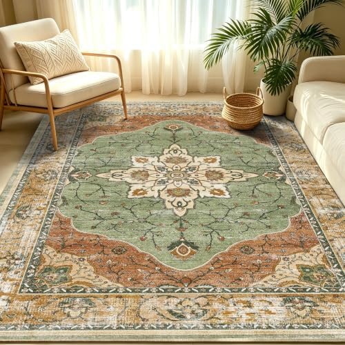 YARNSCAPE 5' x 7' Machine Washable Area Rug, Non-Slip Low-Pile Carpet by YARNSCAPE