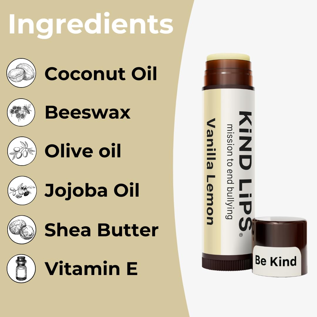 Vanilla Lemon Lip Balm – Hydrating Lip Moisturizer with Organic Ingredients | Fresh Citrus & Sweet Vanilla Lip Care | Gluten & Grain Free | Clean Beauty | Kind Lips Single Tube