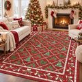 Red Christmas Rug 5x7 for Living Room, Nursery Room Machine Washable Low Pile by Yarooge