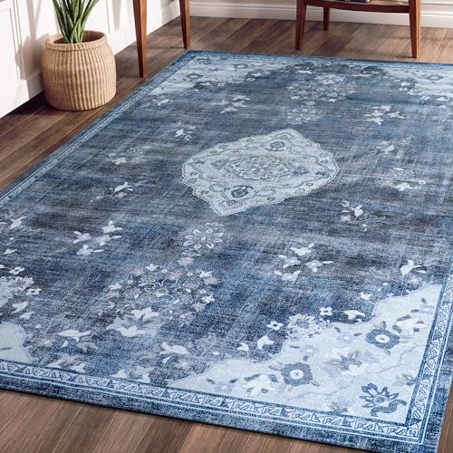 Non Slip Area Rugs 4x6 Boho Medallion Floral Non Skid Rubber Backing Easy Silk by BeverlyRug