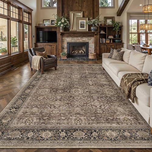 HUGEAR Brown Washable 10x14 Area Rugs by HUGEAR
