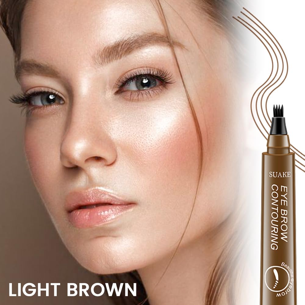 Eyebrow Ink Pencil by Brow Stylist -Micro 4 Point Brow Pen Lift & Snatch 2 Eyebrow Pen Kits with 3 Eyebrow Stencil Long-Lasting Waterproof Natural Eyebrow Hair (B-2Pc 01# Light brown)