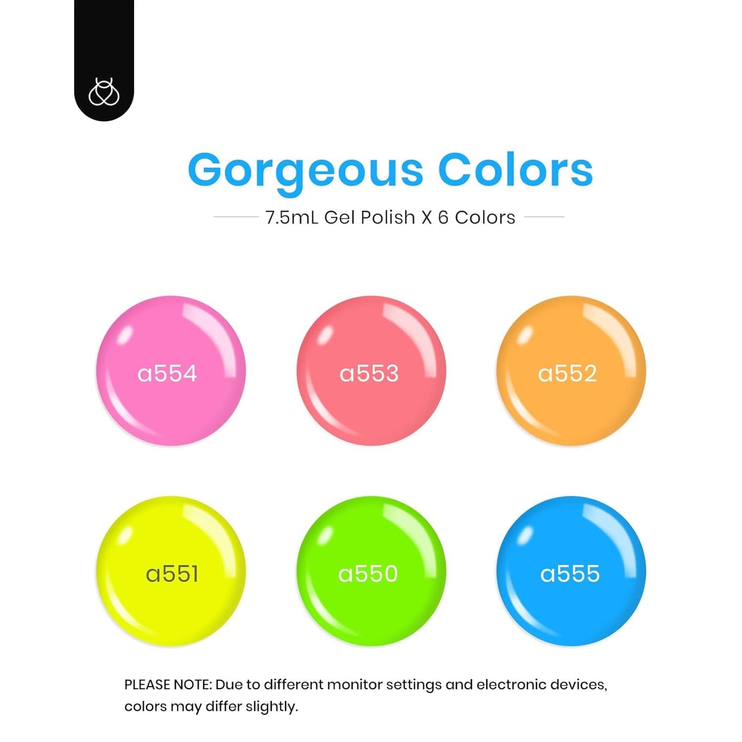 Beetles Halloween Gel Nail Polish Set, Bright Rainbow Collection 6 Colors Hot Pink Blue Yellow Green Soak Off UV LED Neon Gel Nail Polish Kit Gift for Women