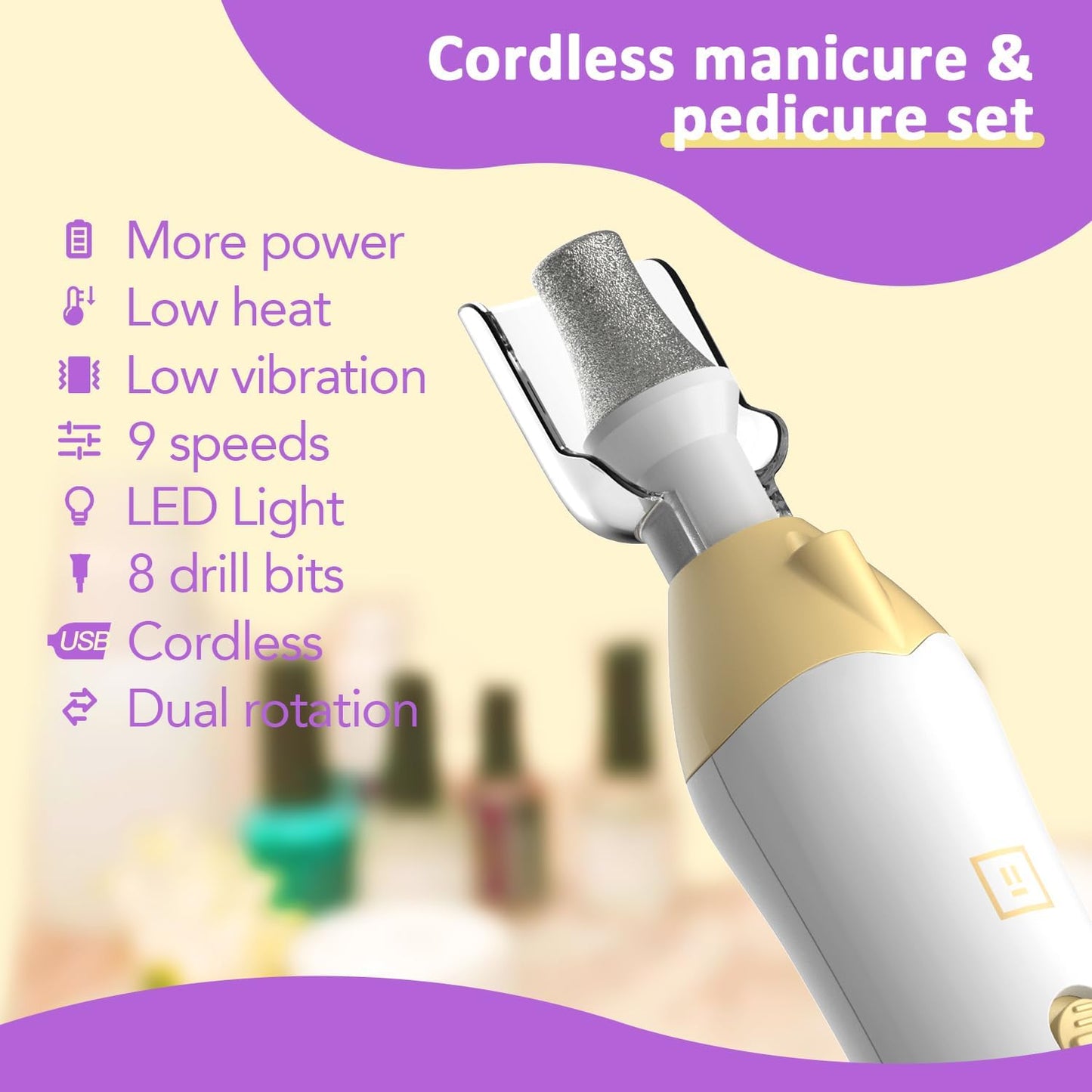 Callus Remover for Feet, Electric Foot Callus Remover - 8 Grinding Heads, 9 Speeds, Rechargeable Foot File - Professional Pedicure Tool for Hard Skin, Calluses & Cracked Feet