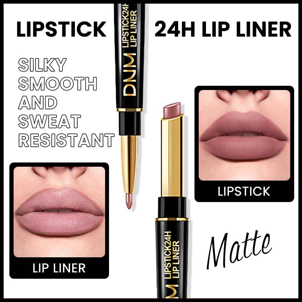 evpct 1Pcs Light Nude Beige Matte Lip Liner and Lipstick Combo Set Kit for Women, Magic Neutral Lipsticks 24 Hours Original Lipstick and Lips Liner Pencil Stain Makeup Long Lasting Waterproof, 23#