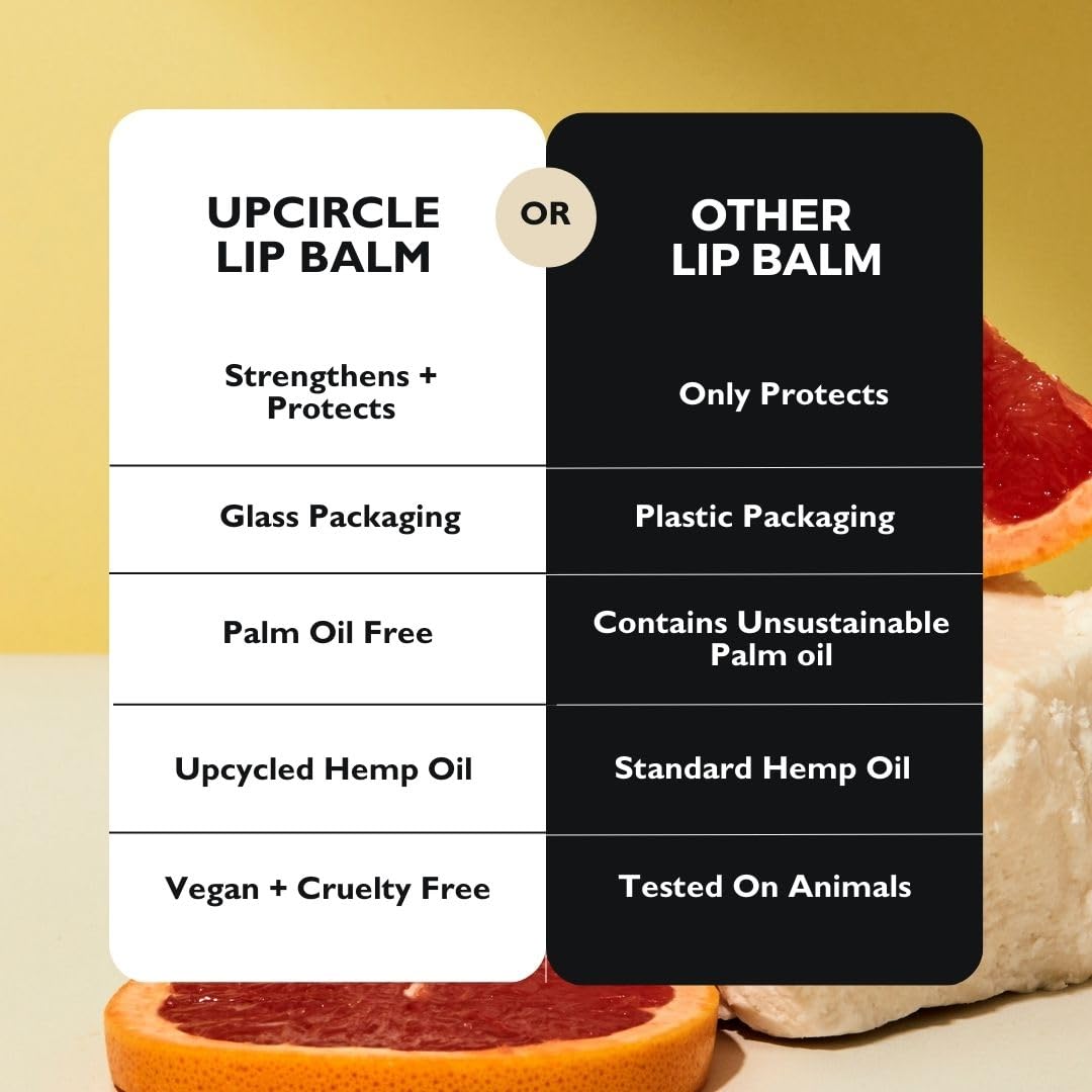UpCircle Lip Balm with Hemp Seed Oil + Shea Butter 15ml – Hydrating + Plumping – Rosehip + Grapefruit Oil To Soothe Dry Lips - Natural, Vegan + Cruelty-Free