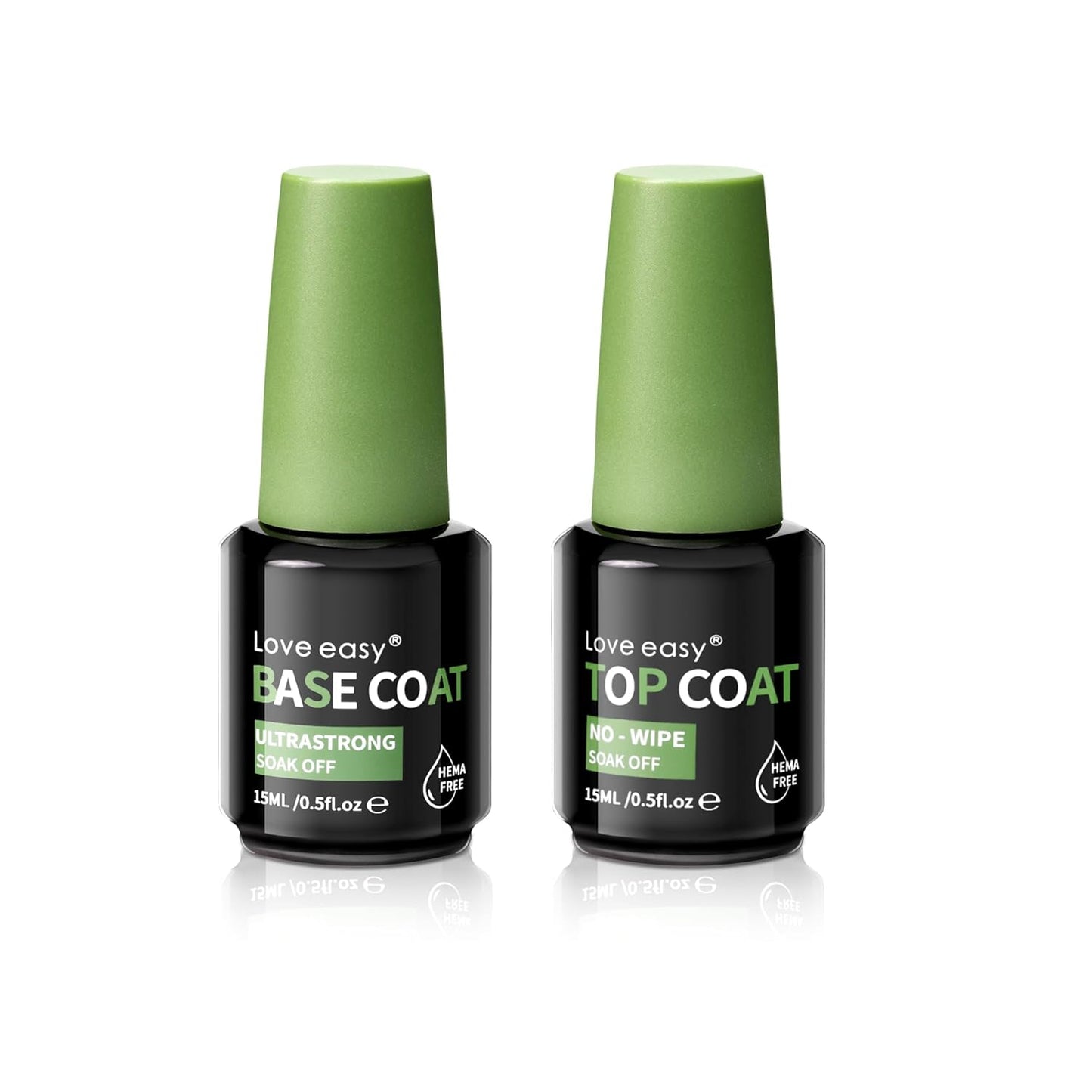 2pcs 0.5 fl oz Hema Free Gel Nail Polish No Wipe Top and Base Coat Set