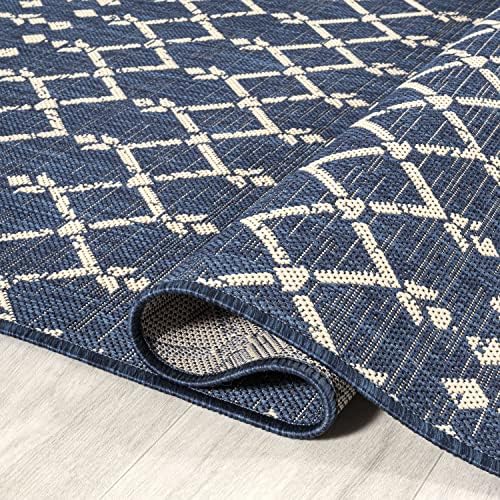 JONATHAN Y Moroccan Geometric Indoor Outdoor Round Area Rug 6 Ft Navy/Beige - Image 3