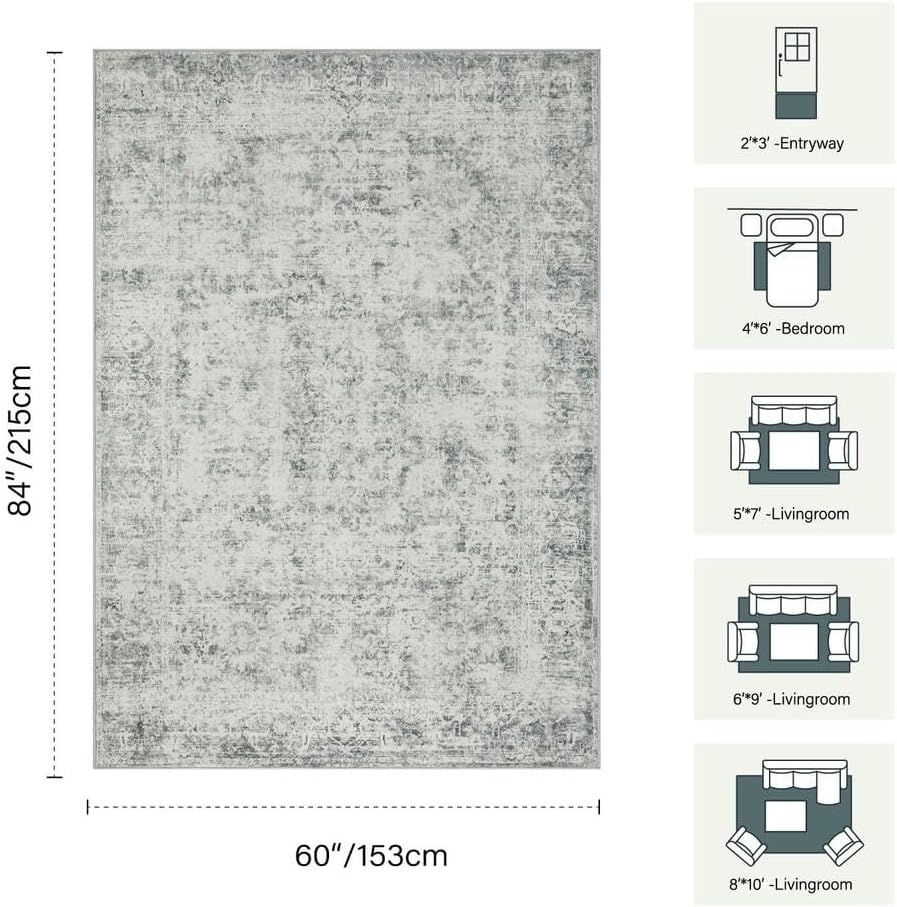 Rugxara Grey Area Rugs 5x7 Washable Rug - Image 2