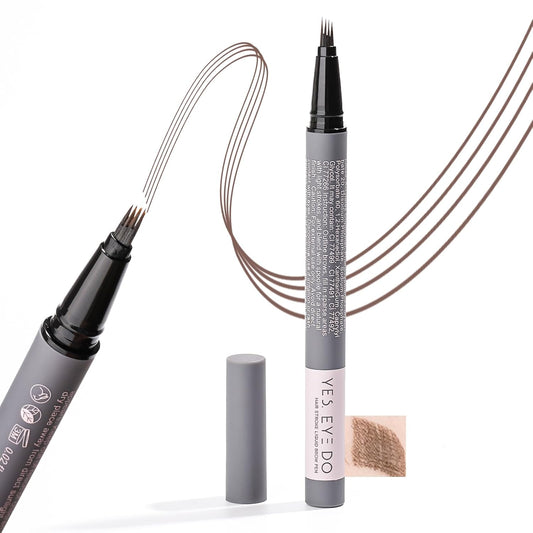 Eyebrow Pencil Medium Brown, Ultra fine Brown Eyebrow Pencil for Women, 4-Prong Fork Tip for Realistic, Natural Brows, Smudge-Proof Formula for 24h YES.EYE DO (Velvet Mocha-Medium Brown)