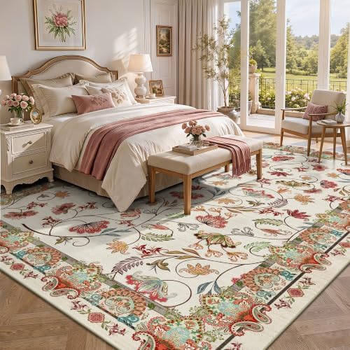 8x10 Area Rugs, Machine Washable Low Pile Floral Rugs - Image 3