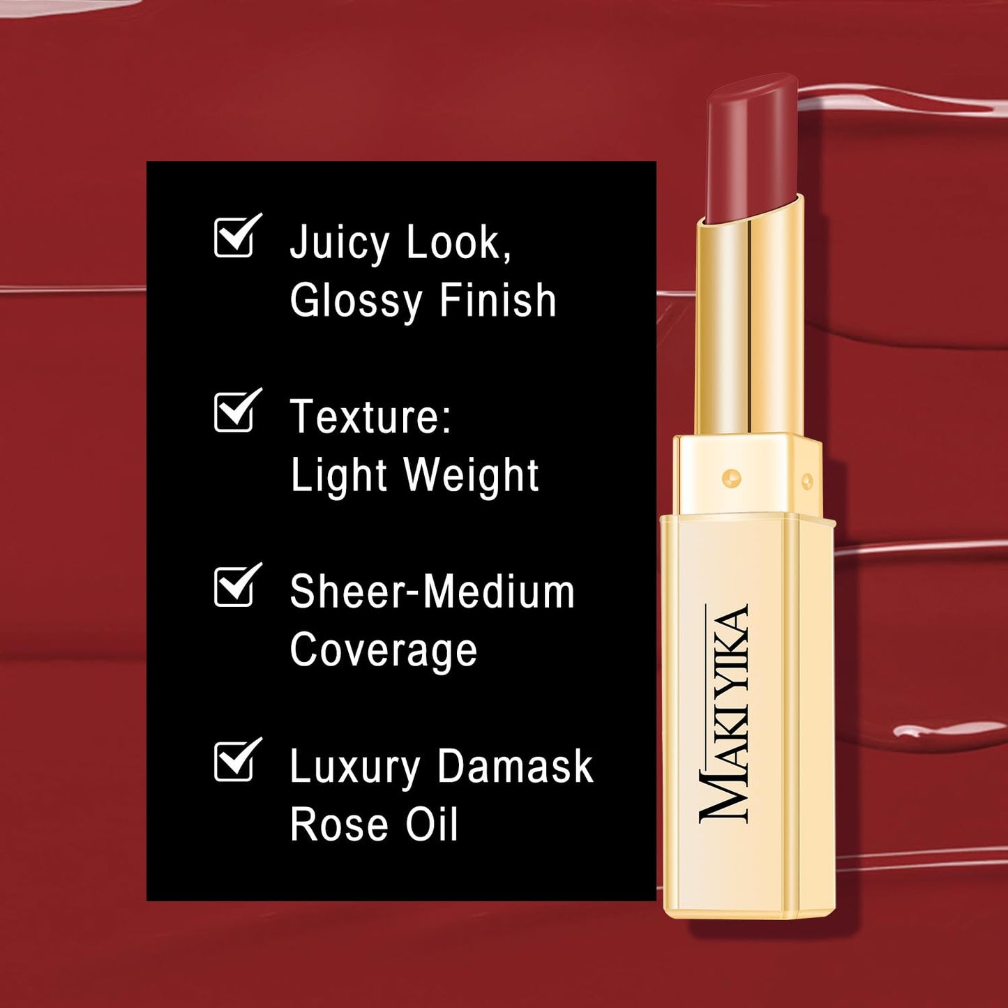 MAKI YIKA Moisture Mauve Red Lipstick for Women Hydrate Lip Gloss for Dry Cracked Lips Weightless Glossy Lip Color Juicy Finish,MA059 Mauve Pop