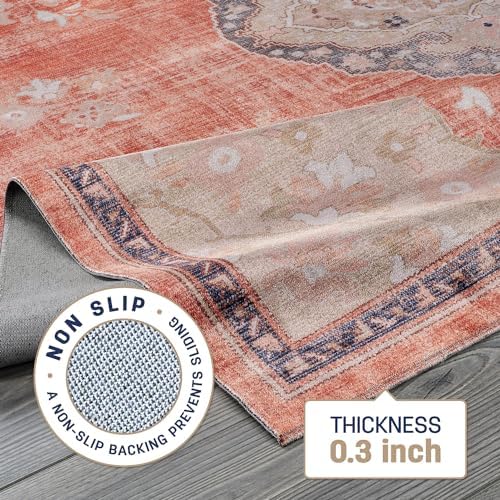 Non Slip Area Rugs 5x7 Boho Medallion Floral Non Skid Rubber Backing Easy Silk - Image 4