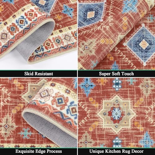 HEBE Boho Kitchen Rugs Set of 3, Non Slip Washable Kitchen Mats - Image 3